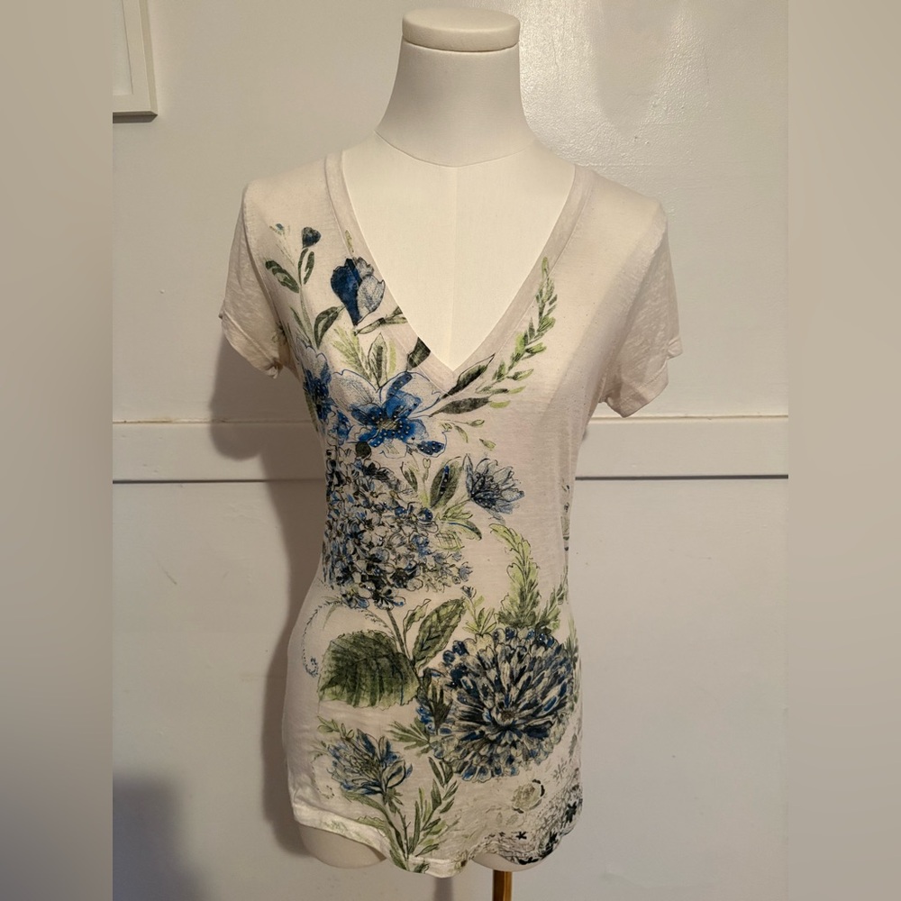 Express Blue and White Fitted Short Sleeve Tee